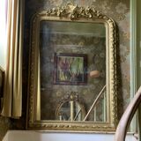 Miroir cheminée bois doré à fronton