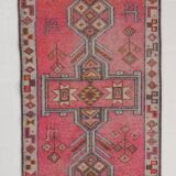 Shades Of Pink Beige Antique Vintage Runner Rug, 89x322Cm