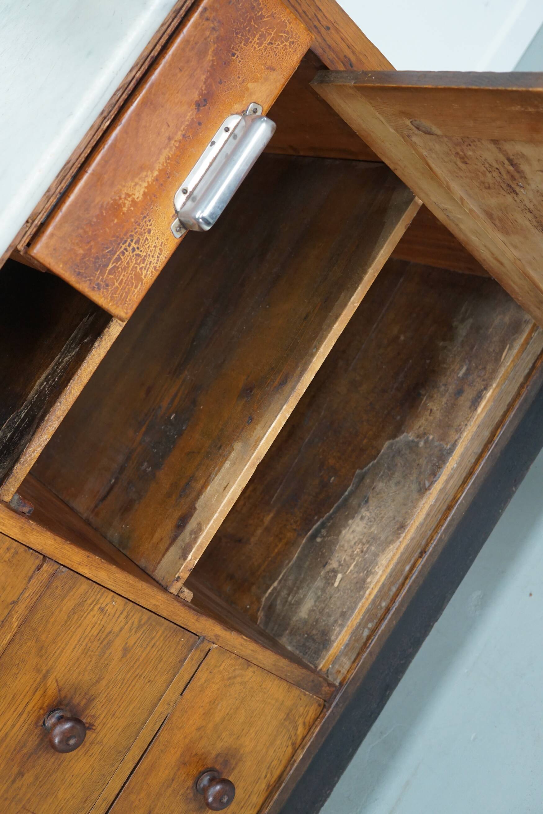 Large Antique Art Deco German Oak & Marble Chocolate Shop Counter, 1920s