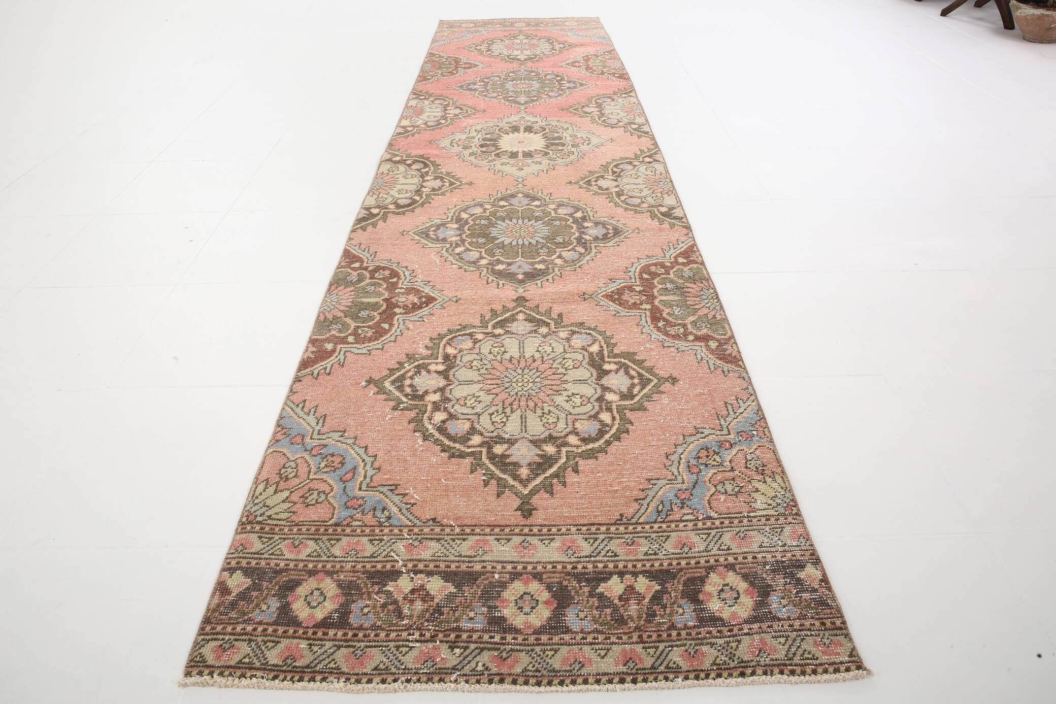 3x12 Red & Brown Rustic Persian Runner Rug, 94x376Cm