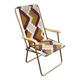 Lafuma folding chaise longue armchair, fabric and gold steel, 1970.