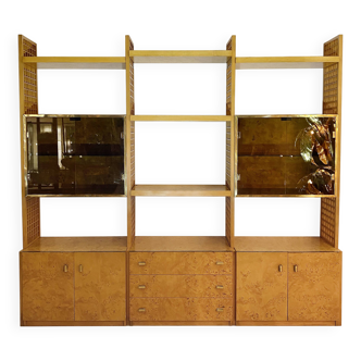 Gianluigi Gorgoni Présentoir Années 1970 Fratelli Turi Bibliothèque Verre Laiton Briar Burl rizzo