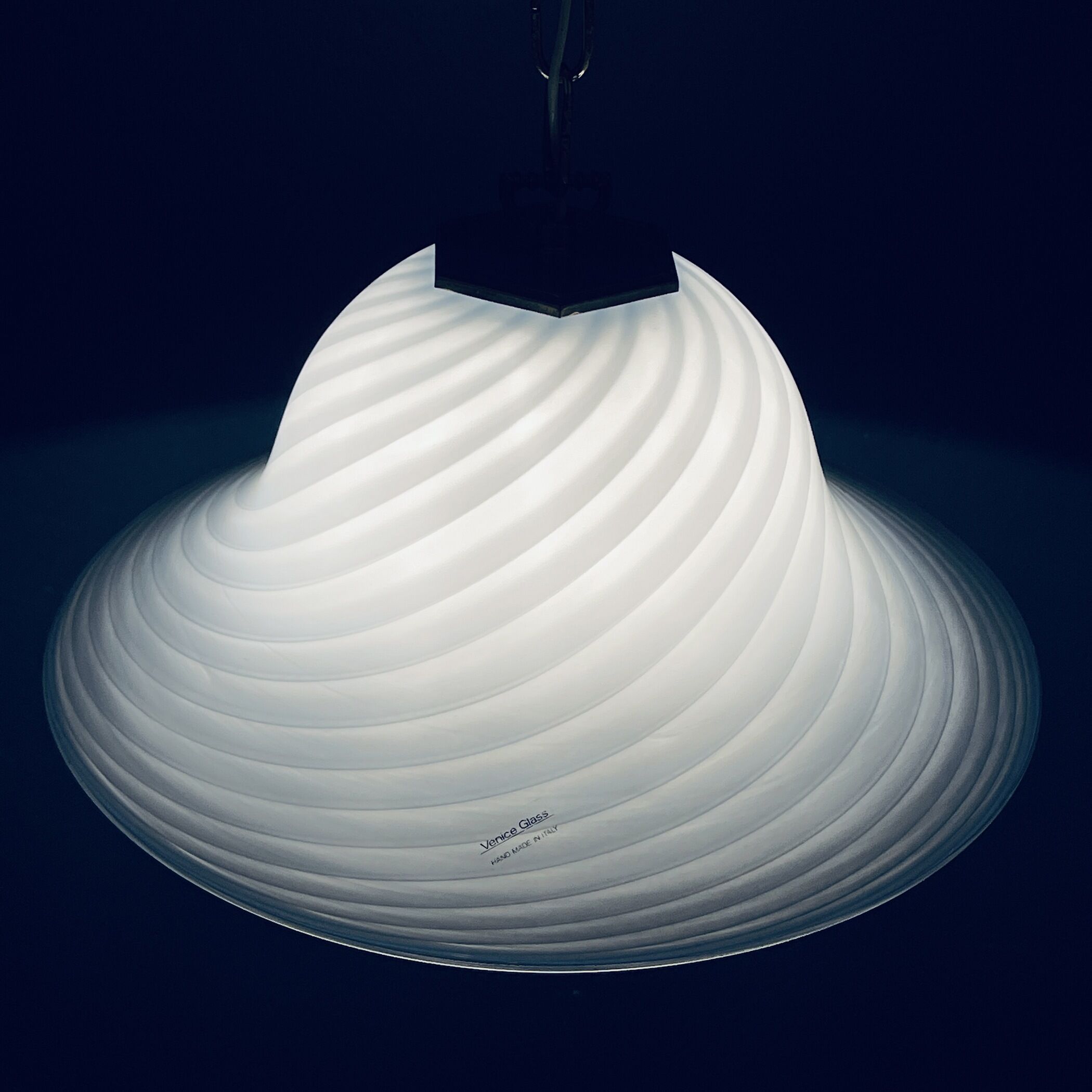 Vintage blue swirl murano pendant lamp Venice glass Italy 1980s