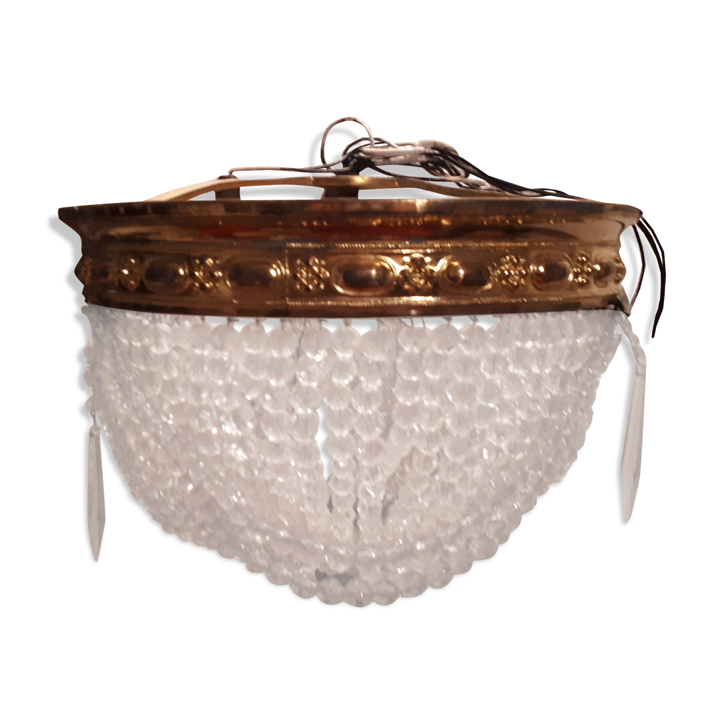 Plafonnier basket has pampilles 4 fires made of gilded brass