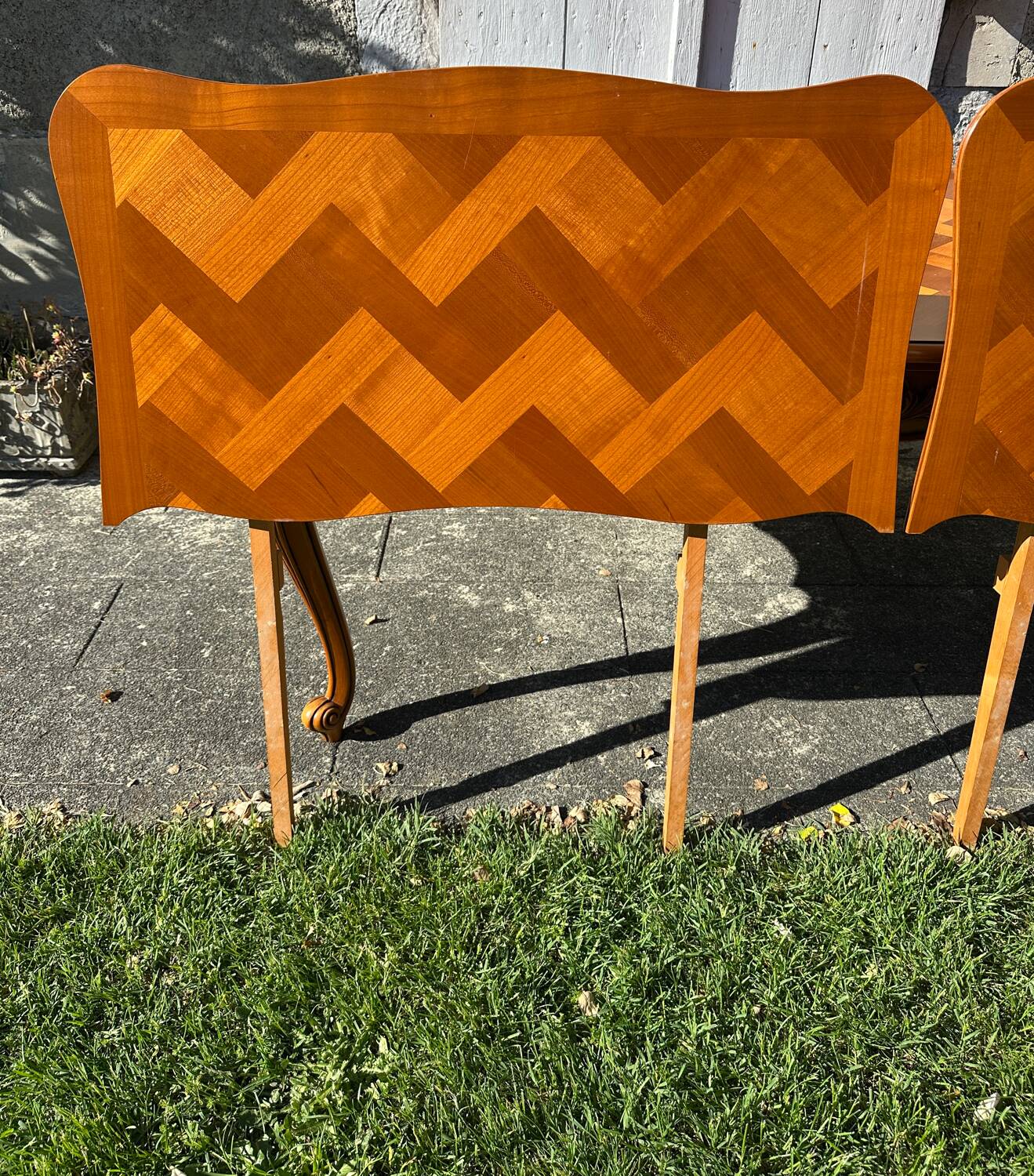 Antique extendable table in cherry wood and marquetry in the Louis XV style.