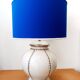 Longwy earthenware lamp and Klein blue lampshade