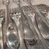 12 silver-plated metal table forks by Ercuis silversmiths, Mousseline pattern