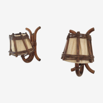 Pair of rattan sconces