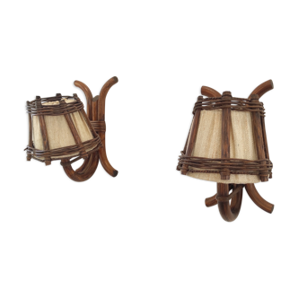 Pair of rattan sconces
