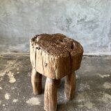 Brutalist stool in upcycled solid blond teak H:40 D:32