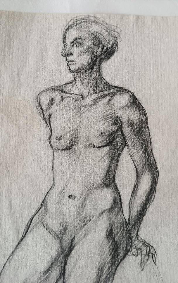 Pencil drawing on paper, sketch of a female nude - Gabriele Vicari