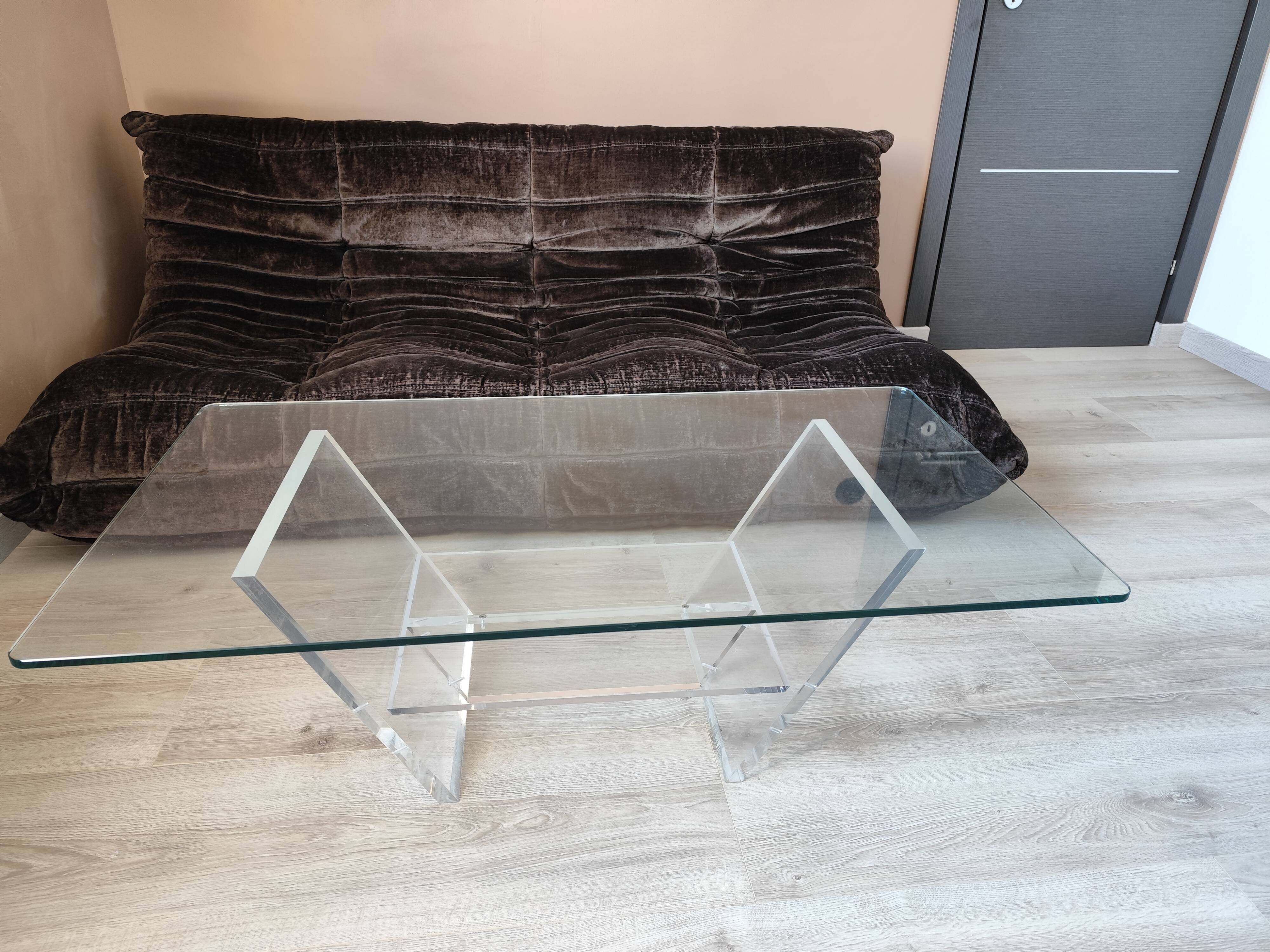 Vintage David LANGE glass & altuglas coffee table circa 1970