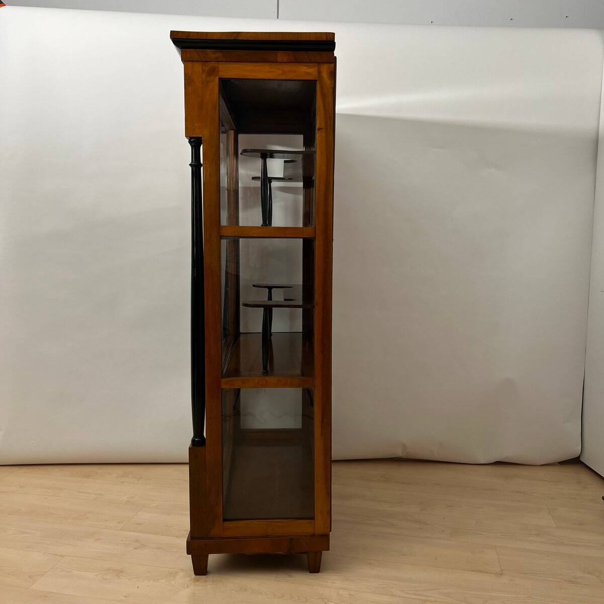 Biedermeier Vitrine in Walnut & Brass with Three Sides Glazed, South Germany, 1830