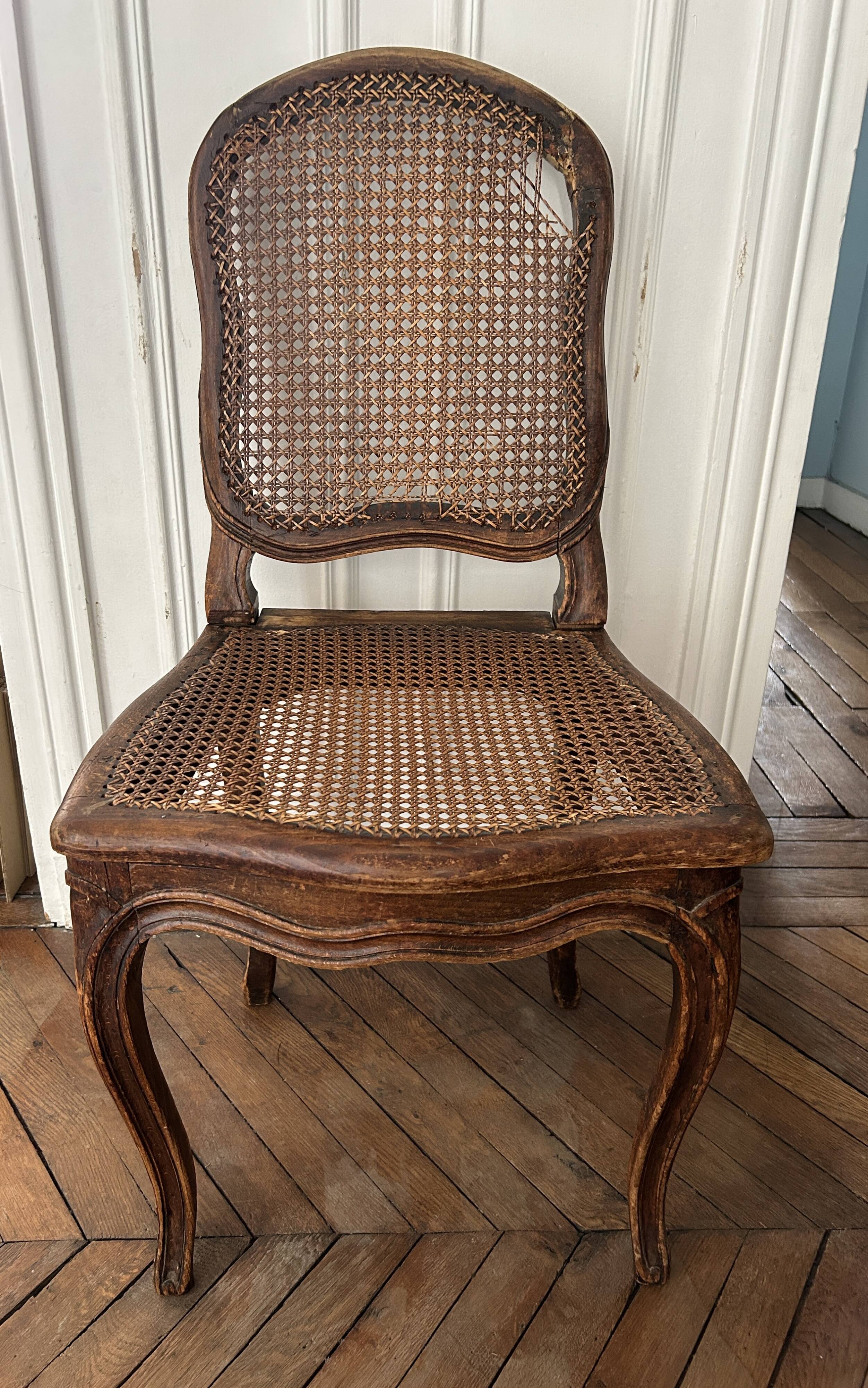 Antique Louis XV chair – molded natural wood / cane base
