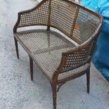 Banquette cannée en bois façon "bambou"