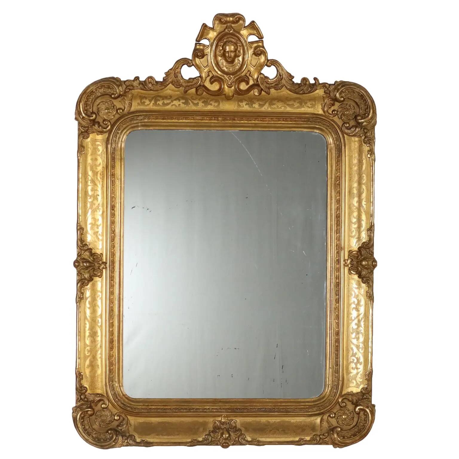Antique mirror in carved fir, France, mid-19th century.
