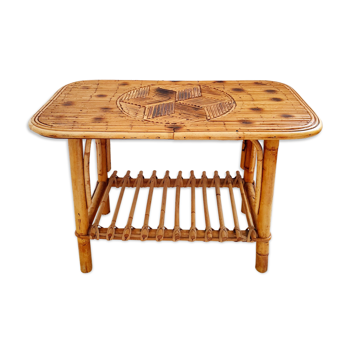 Coffee table in rattan marquetry 1960