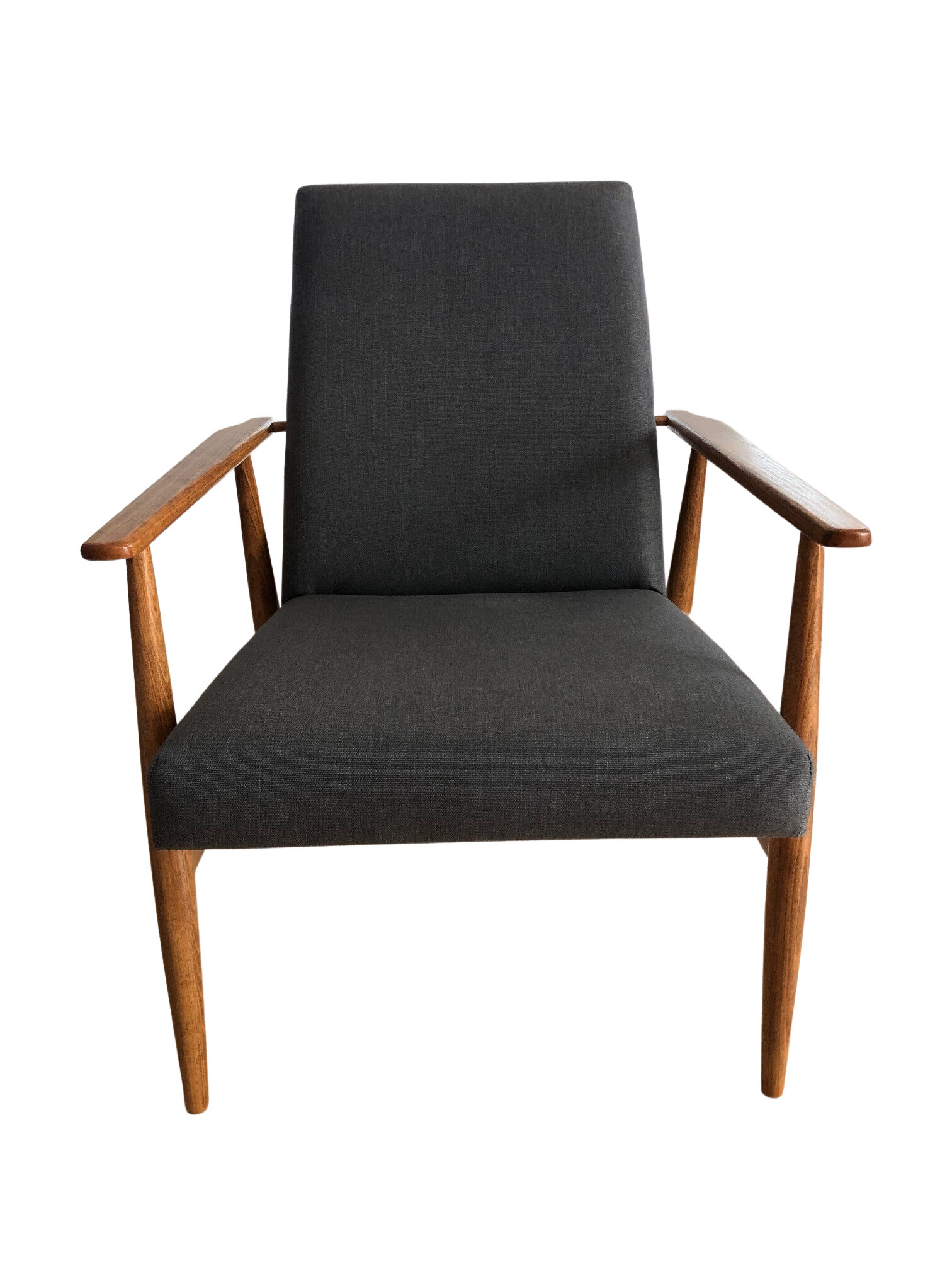 Set of two grey armchairs in kvadrat upholstery by henryk lis, europe, 1960s