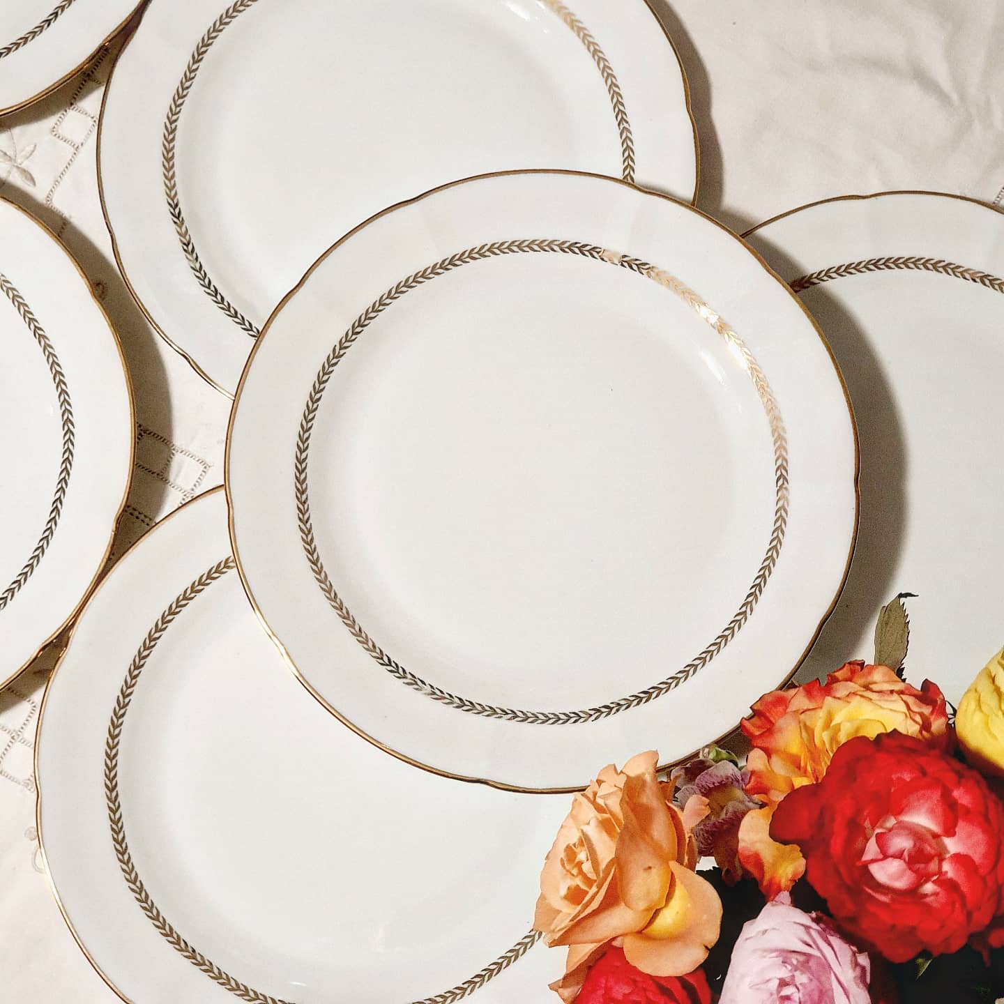 Set of 6 flat plates gilded in porcelain of Châtres sur Cher limoges