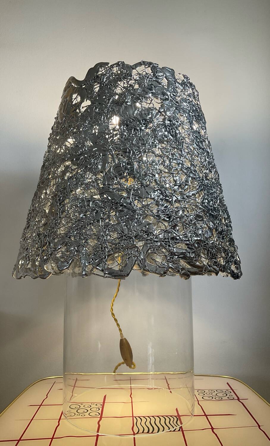 Vintage glass and aluminum lamp from the 70s