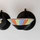Set of 2 Vintage Murano Glass Wall Lamps with Multicolor Striped Shades and Matte Black Holders