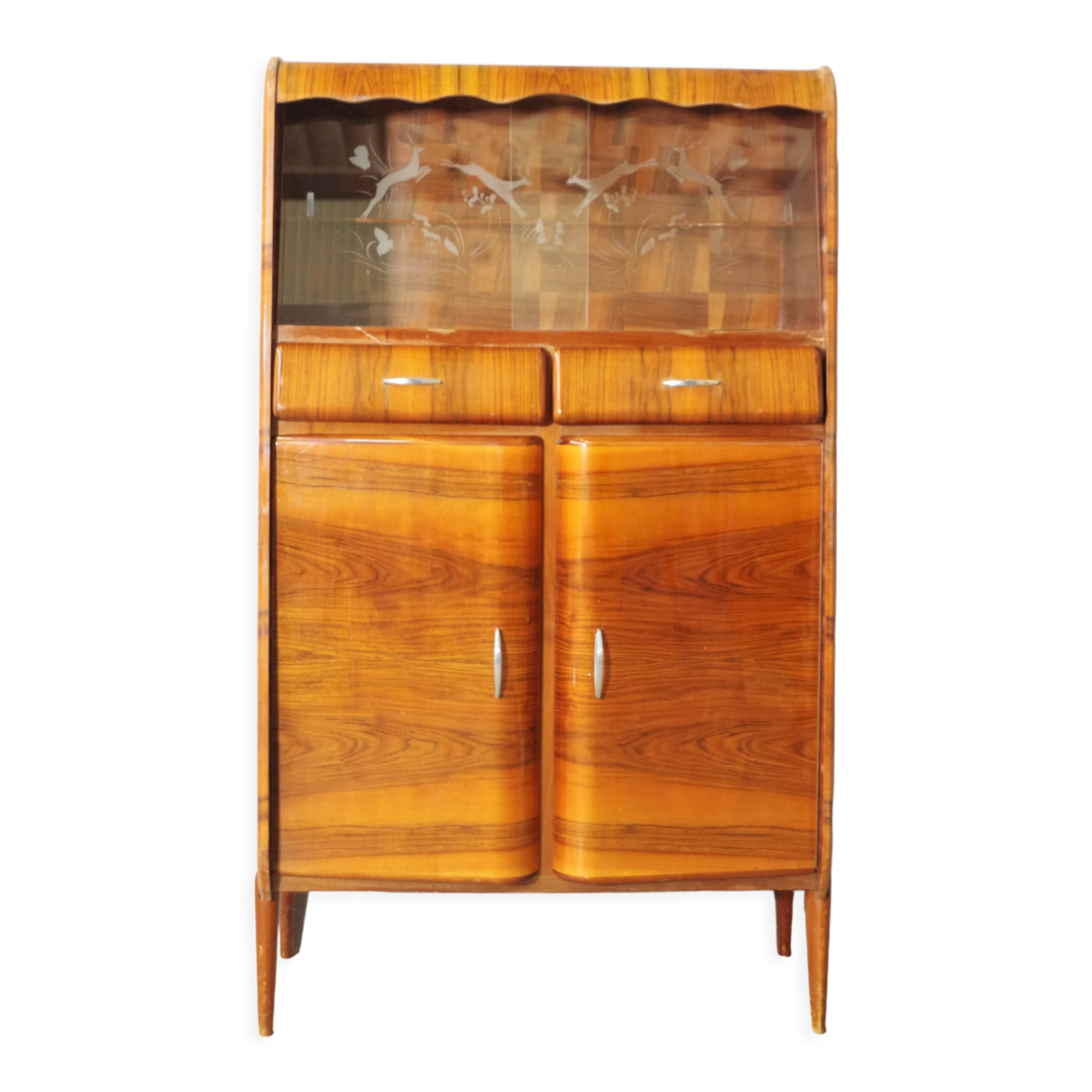 Rounded furniture from the 1950s in cherry veneer