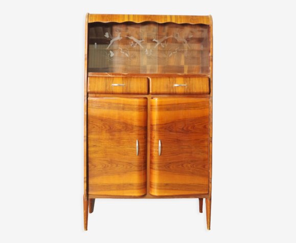 Meuble arrondi des années 1950 en placage de merisier