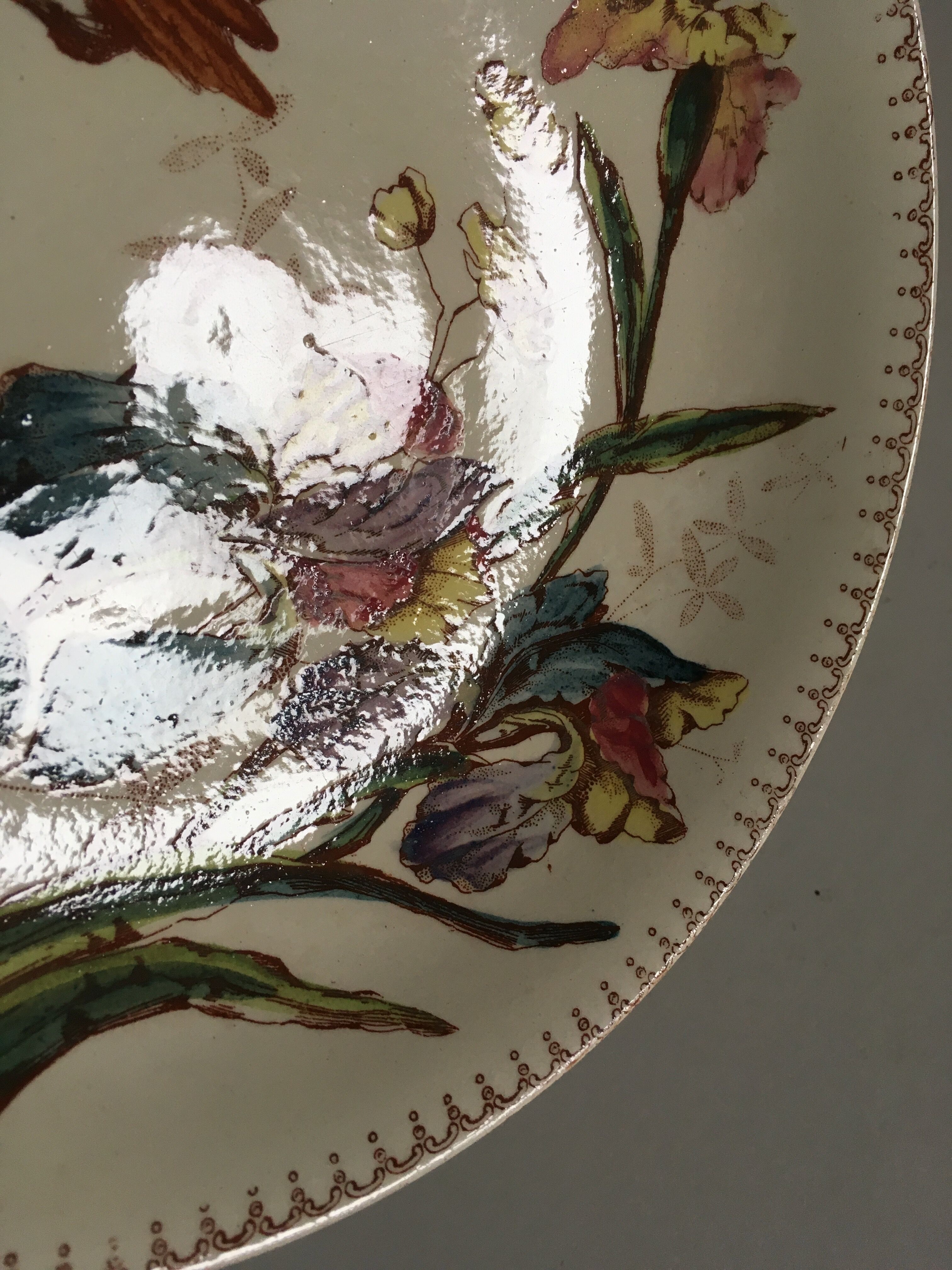 19th iron earth gateling plates, flowers and birds.