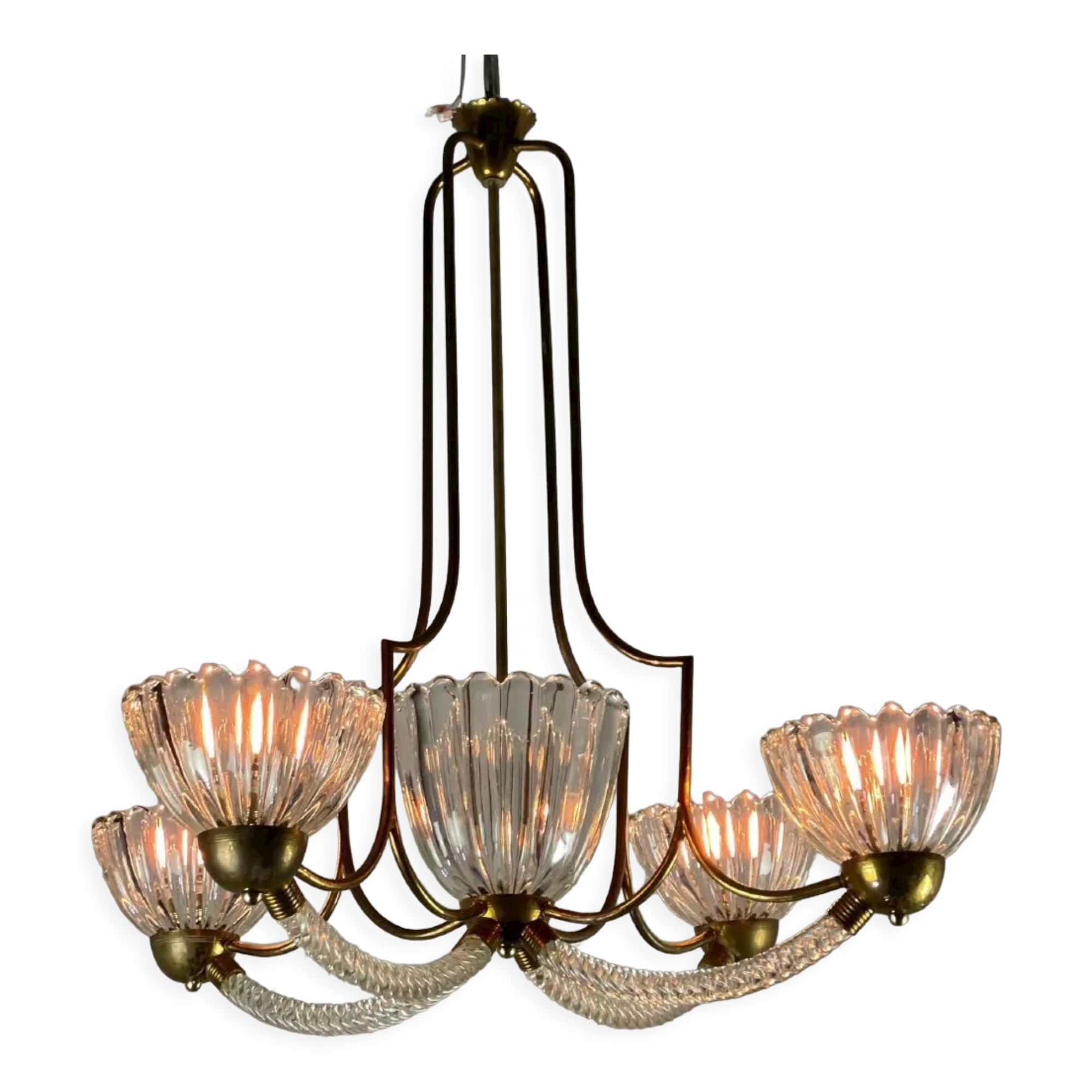 Venetian chandelier in Murano glass and brass circa 1950
