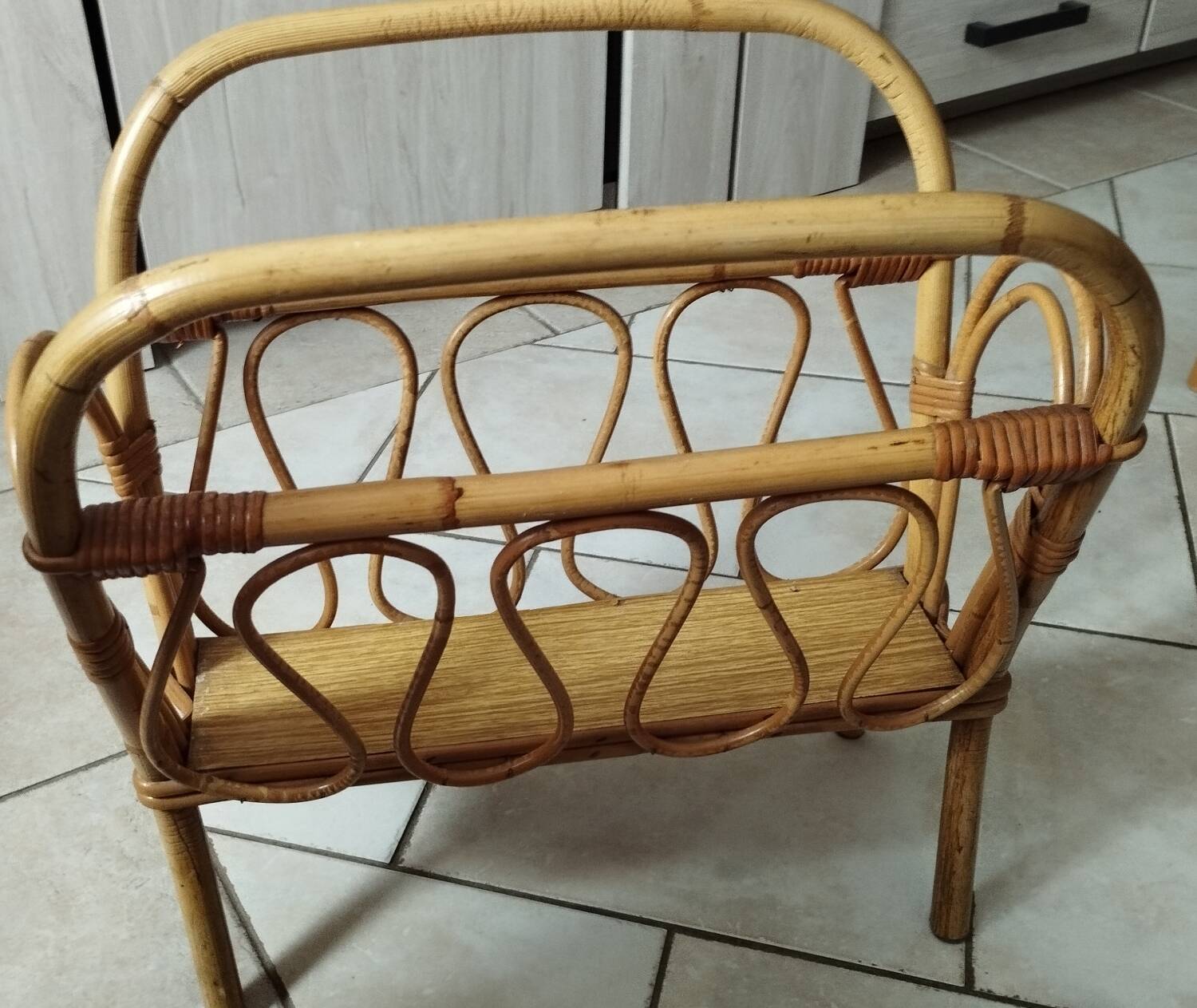 Vintage bamboo and rattan magazine rack from the 70s