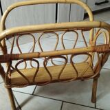 Vintage bamboo and rattan magazine rack from the 70s