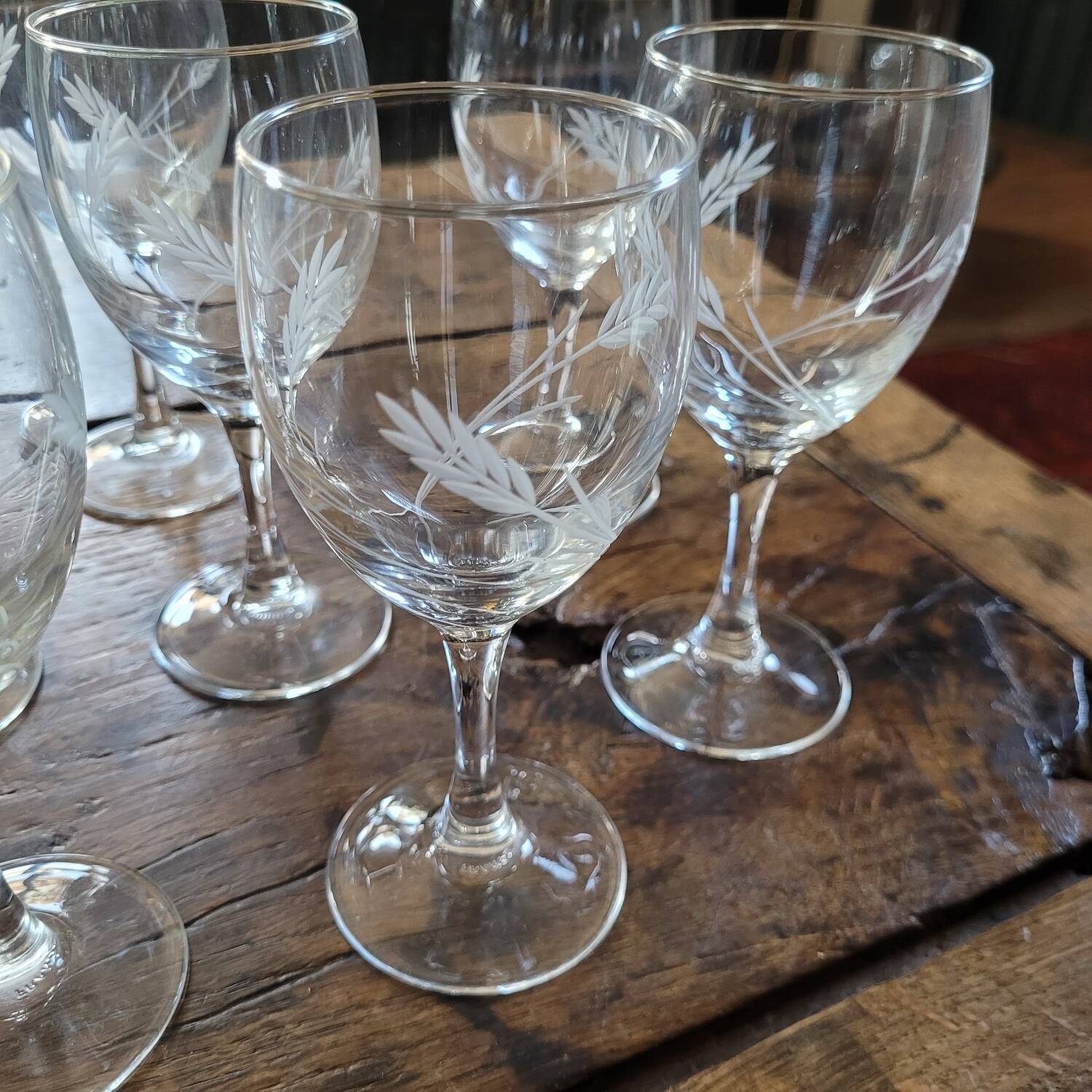 9 Verres à Pied Vintage Épi de Blé Ciselé