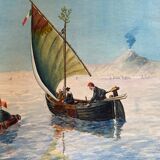 Illustration 1900, fishermen and the volcano