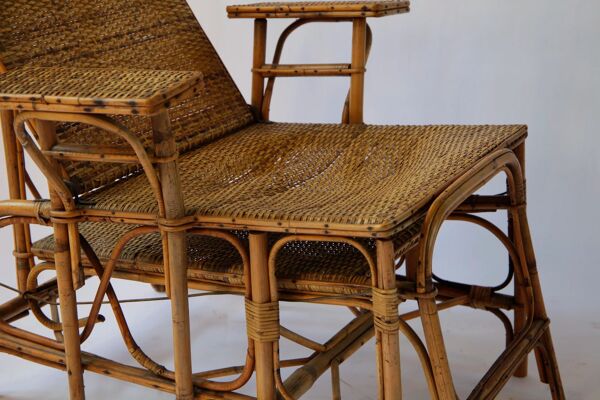 Fauteuil inclinable vintage en rotin et bambou, Côte d'Azur française, anné