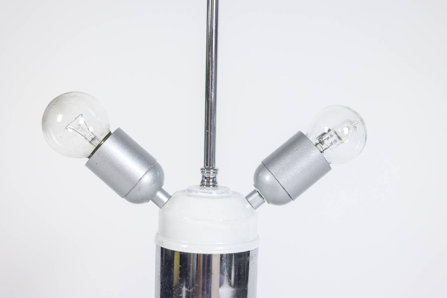 White glass lamp decorated with a brown and yellow spiral, 1970s