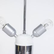 White glass lamp decorated with a brown and yellow spiral, 1970s
