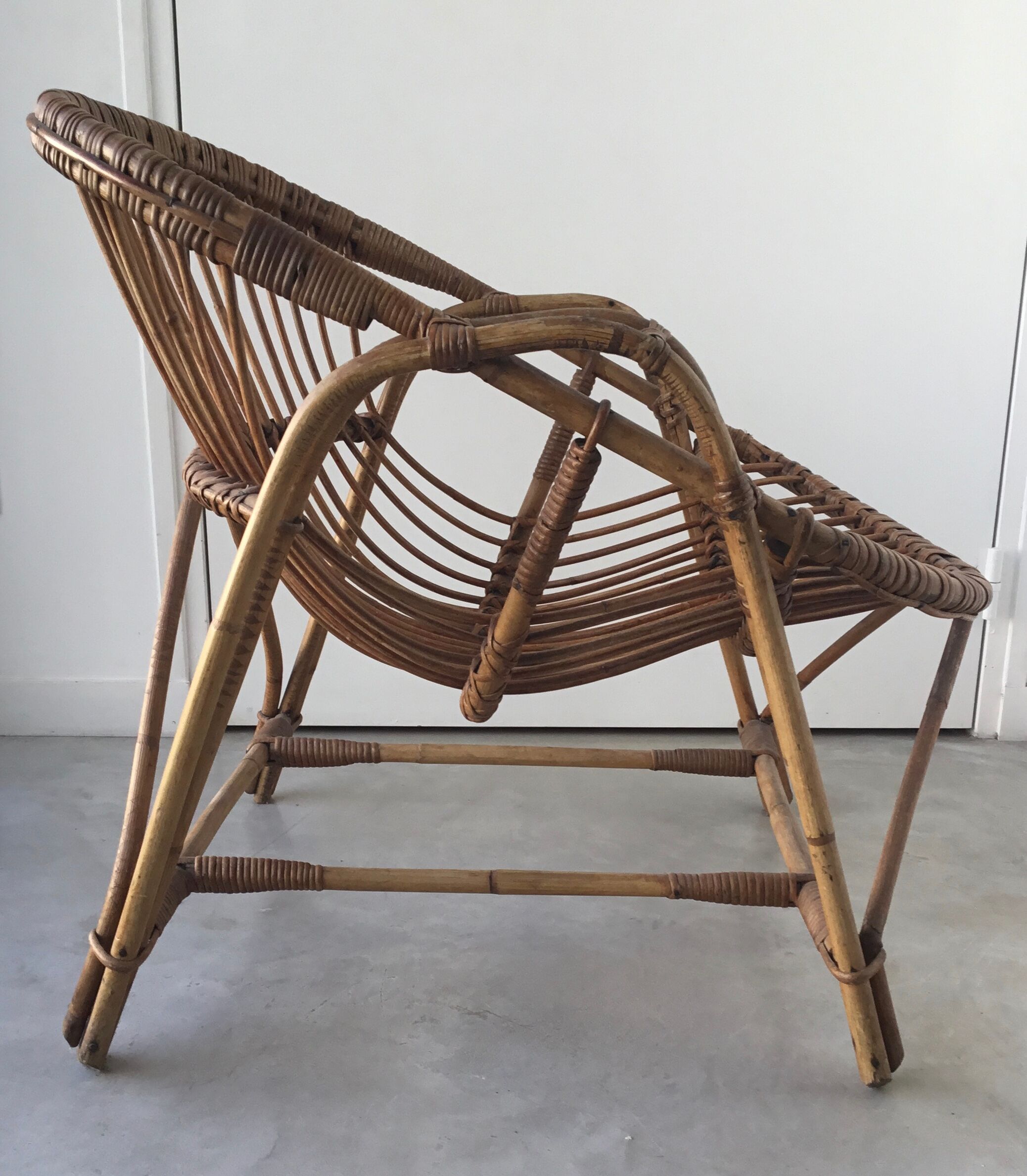 Vintage armchair basket or rattan shell - 1960