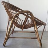 Vintage armchair basket or rattan shell - 1960