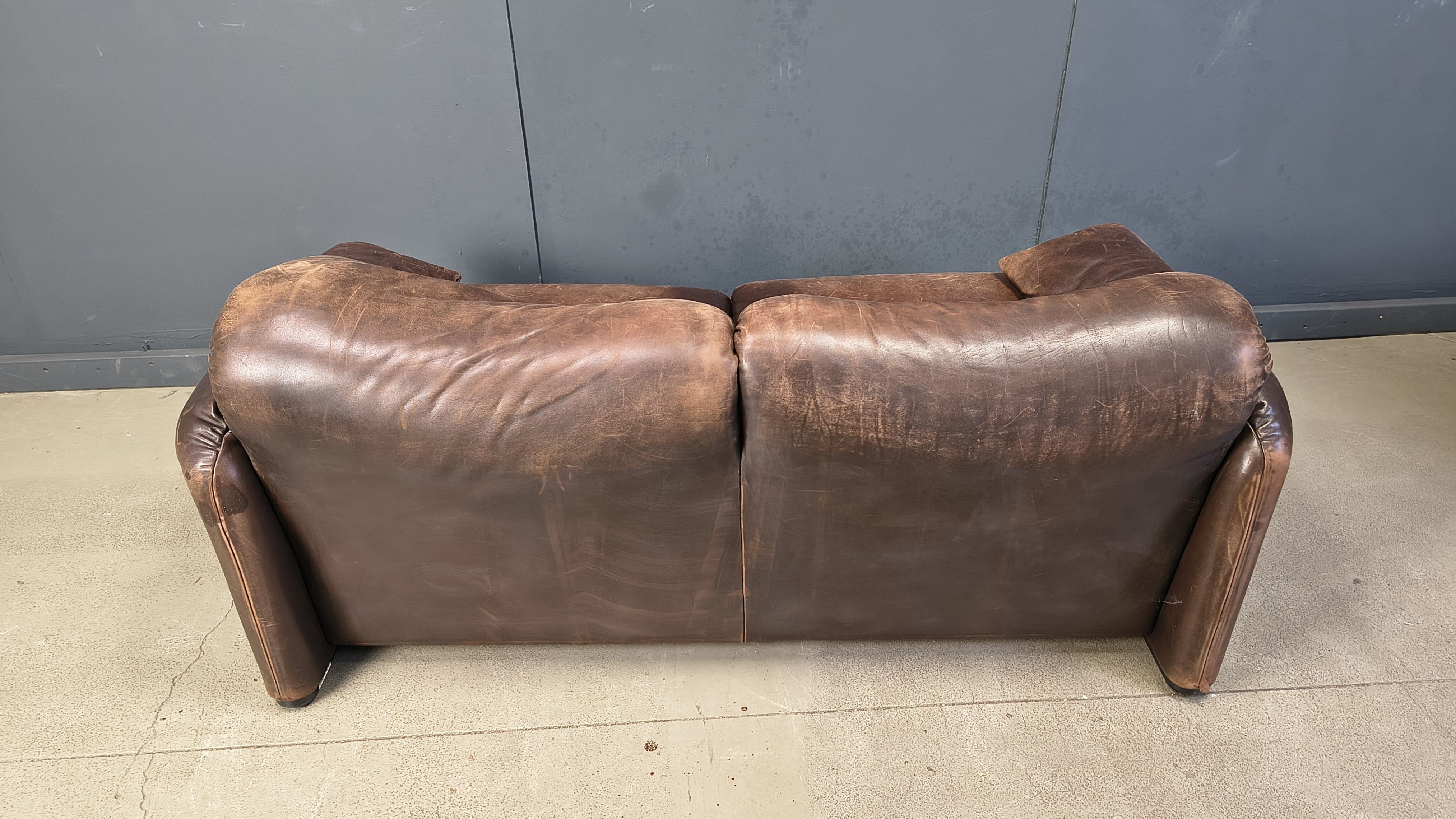 Leather Maralunga sofa by Vico Magistretti for Cassina, 1970s