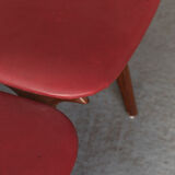 Set of 4 dining chairs in teak and burgundy by Louis van Teeffelen, The Netherlands, 1960’s