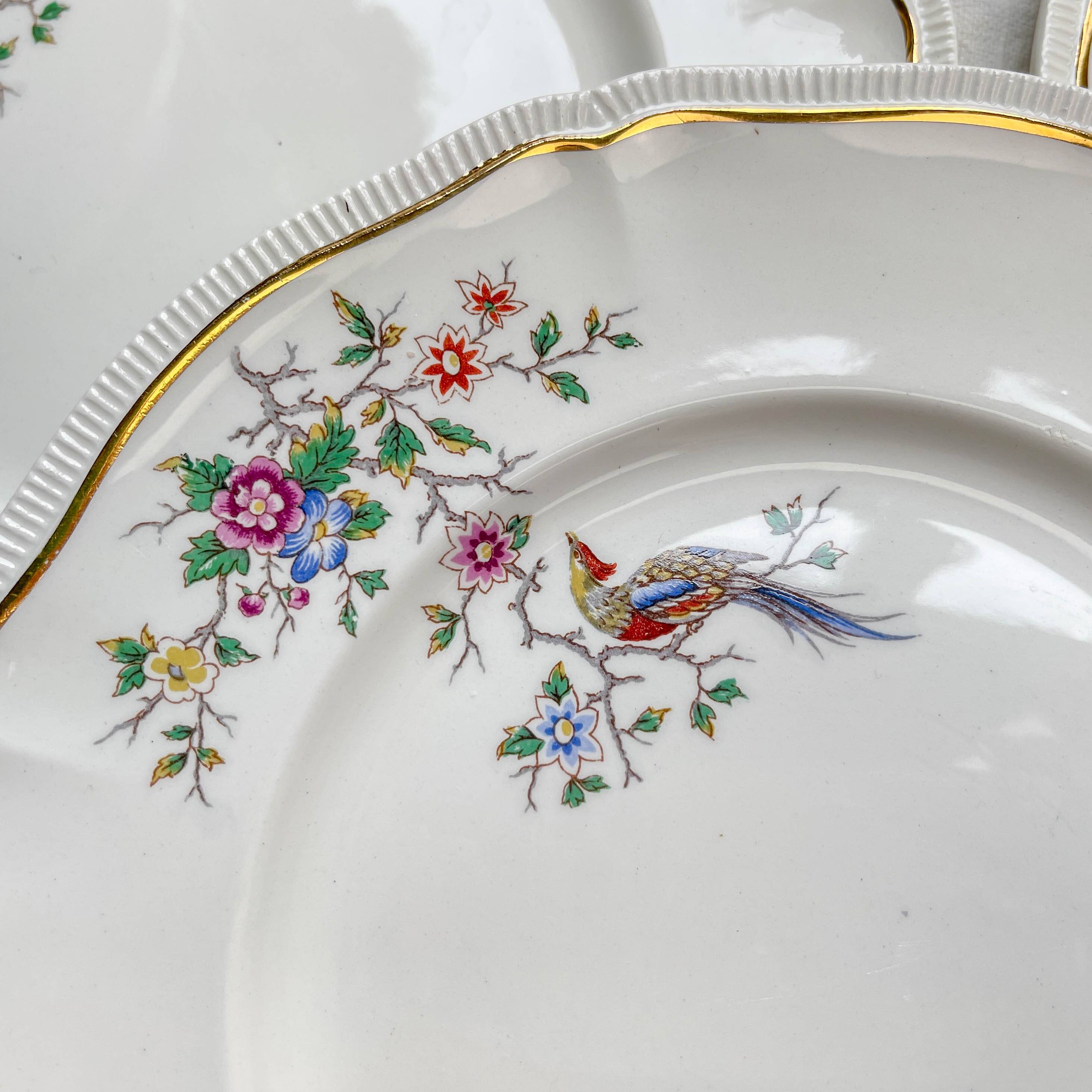 5 Vintage Longchamp Chantilly Porcelain Dinner Plates - Bird Motif