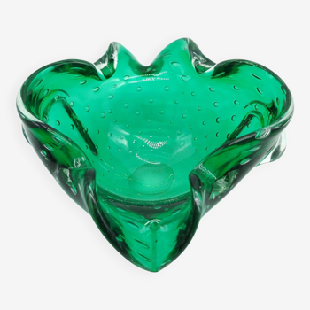 Large ashtray or empty glass pocket Murano bullicante green emeralds from the 60s