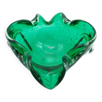 Large ashtray or empty glass pocket Murano bullicante green emeralds from the 60s