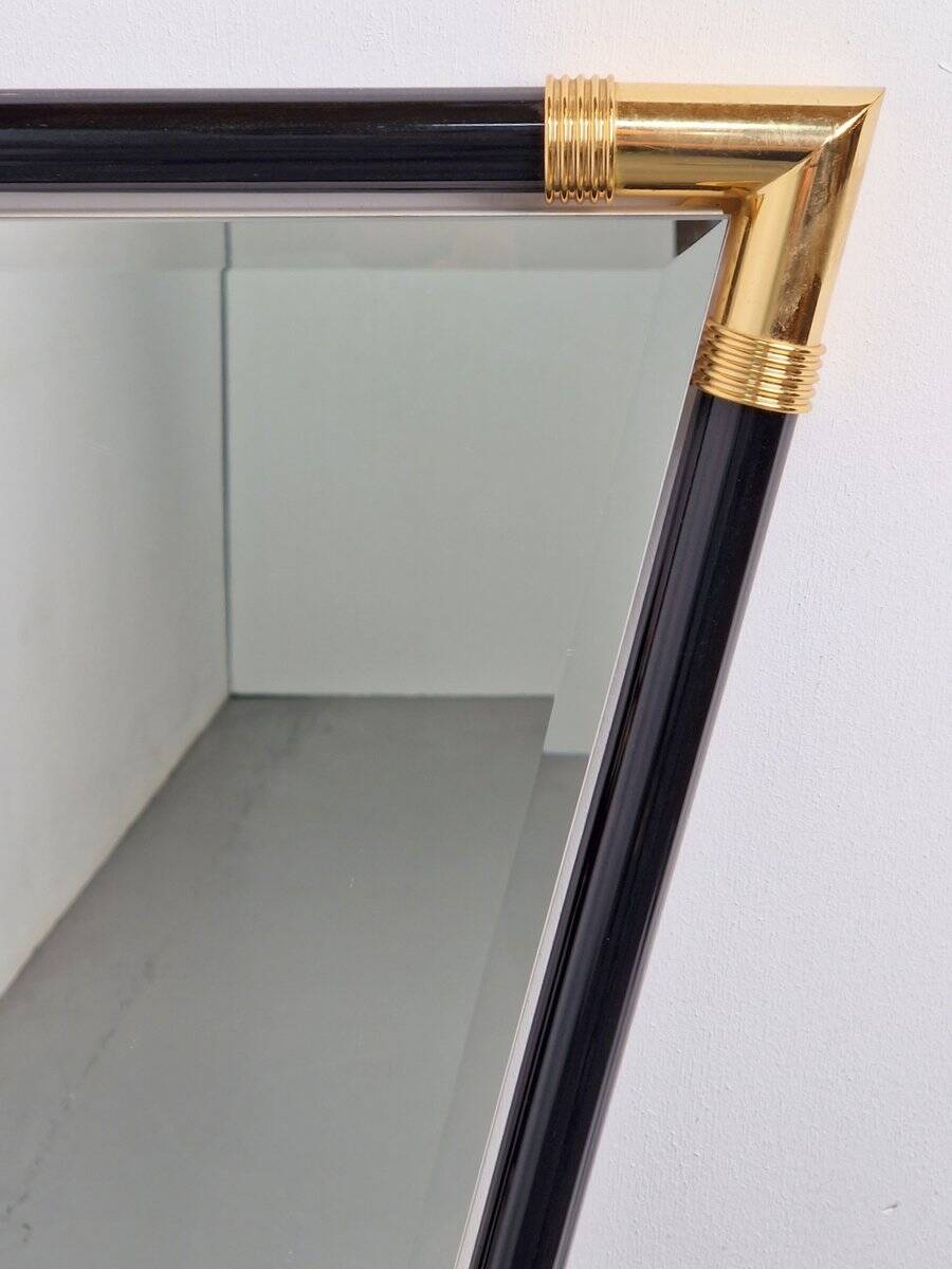 Modern Black Lacquer Metal Triangle Mirror, 1970s