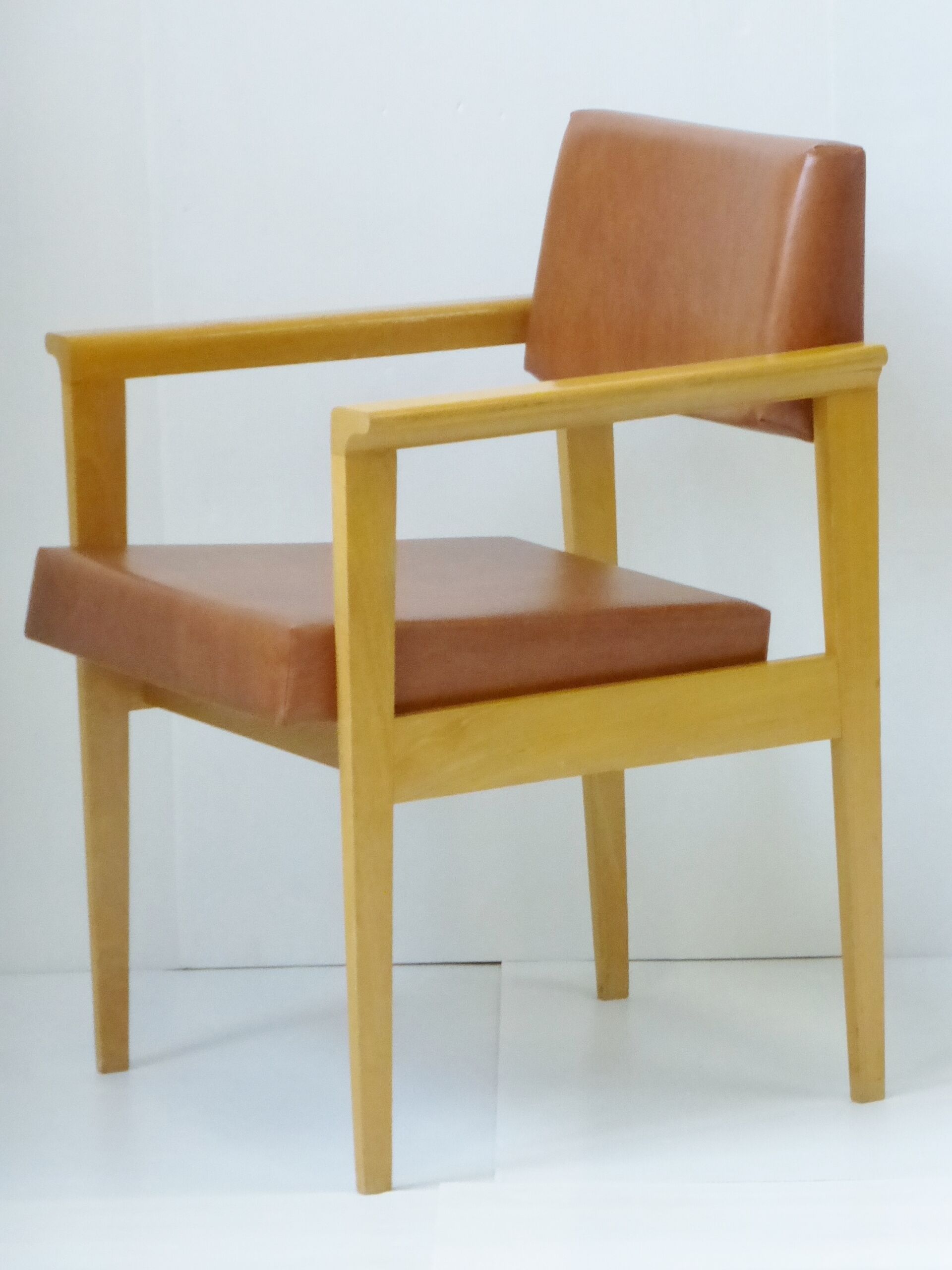 Pair of chairs 1950 Brown leatherette & oak vintage 50's