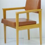 Pair of chairs 1950 Brown leatherette & oak vintage 50's