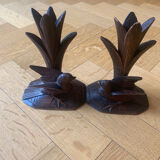 Carved wooden bird candlesticks - Black Forest