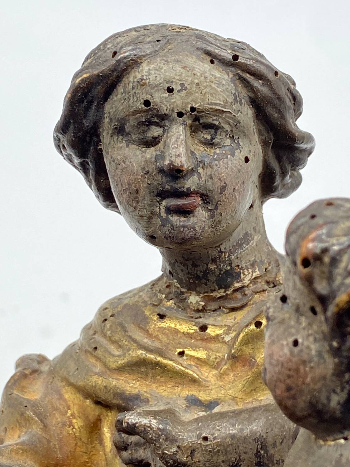 Antique wooden sculpture, Virgin and Child, 17th century