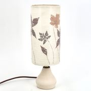 White ceramic lamp, herbarium-style lampshade, 1960s.