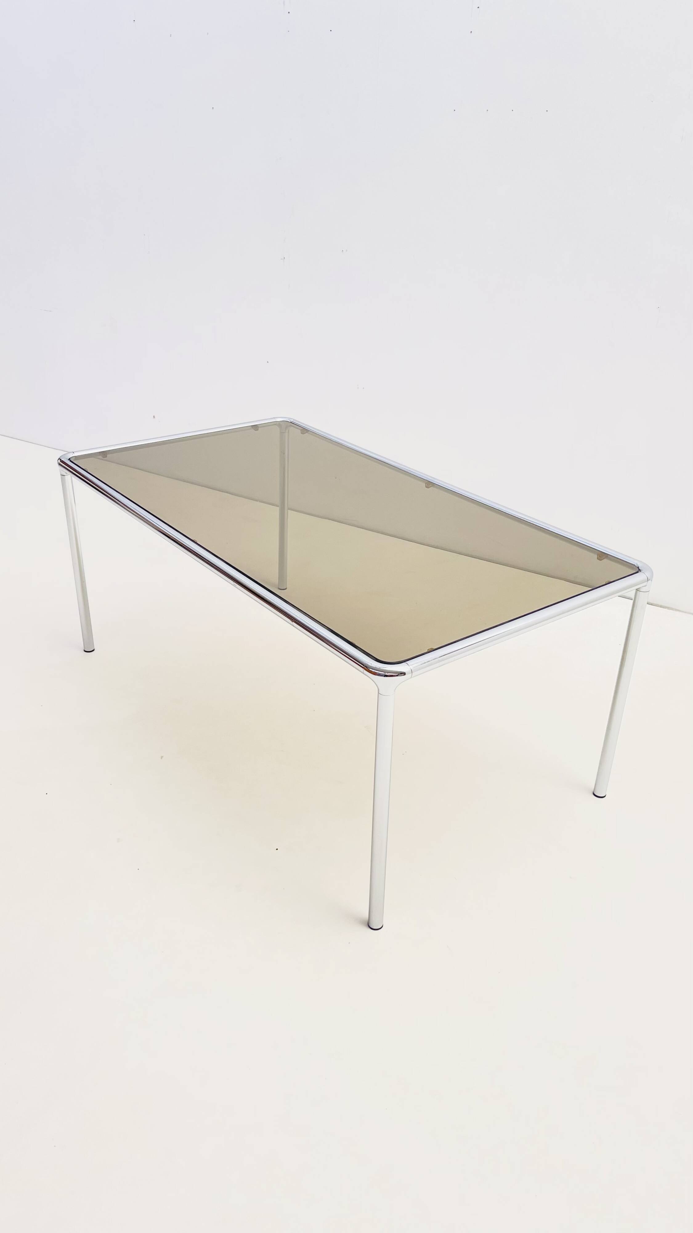Etienne Fermigier - Dinning table in chrome and smoked glass